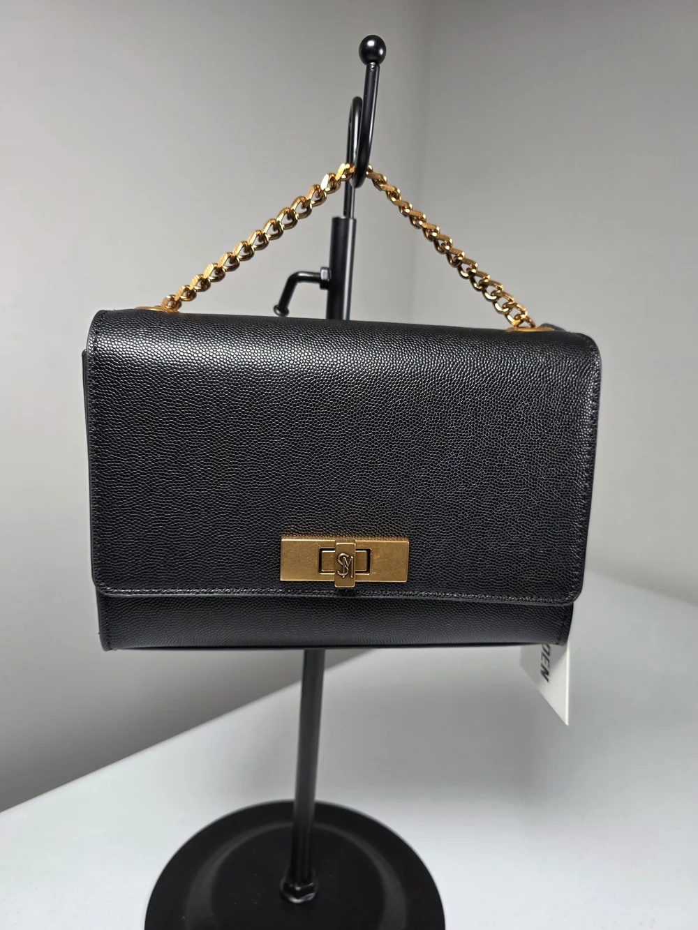 Steve Madden Black Crossbody with Gold Chain & Turn-Lock